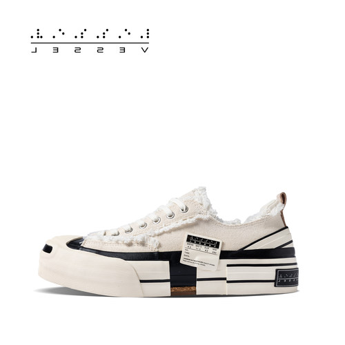 【12/25 12点限时发售】xVESSEL 经典开口笑米白帆布鞋男女同款