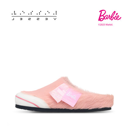 xVESSEL芭比联名Barbie粉色马毛头等舱拖鞋穆勒半拖女