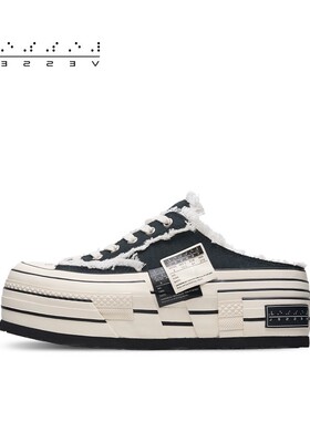 xVESSEL【陆虎同款】双侧标穆勒半拖内增高松糕帆布鞋拖鞋夏季