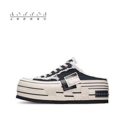 xVESSEL【陆虎同款】双侧标穆勒半拖内增高松糕帆布鞋拖鞋夏季