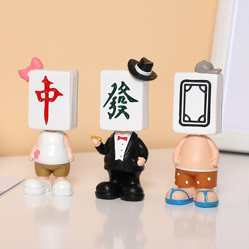 国潮盲盒麻将公仔潮流玩具手办摆件礼物家居摆件桌面棋牌室装饰品
