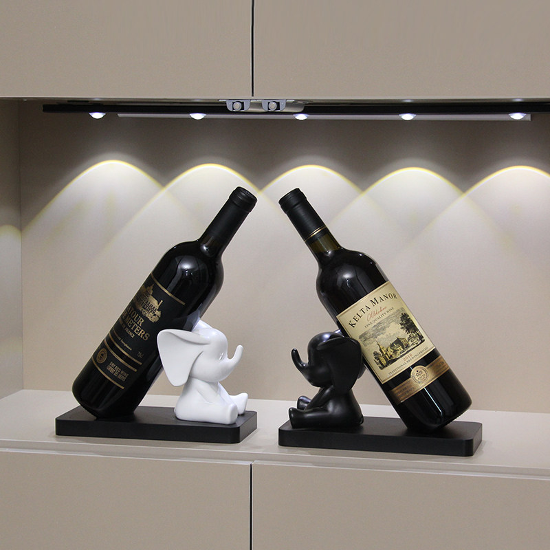 创意大象红酒架摆件客厅酒柜餐边柜高档轻奢展示柜黑白简约装饰品