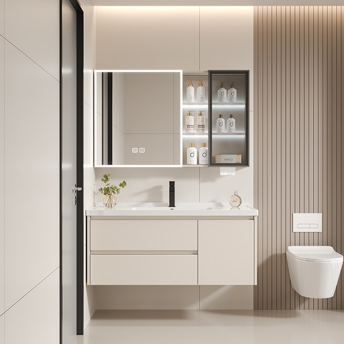 蜂窝铝合金浴室柜组合卫生间洗漱台陶瓷一体盆洗脸洗手盆柜奶油风