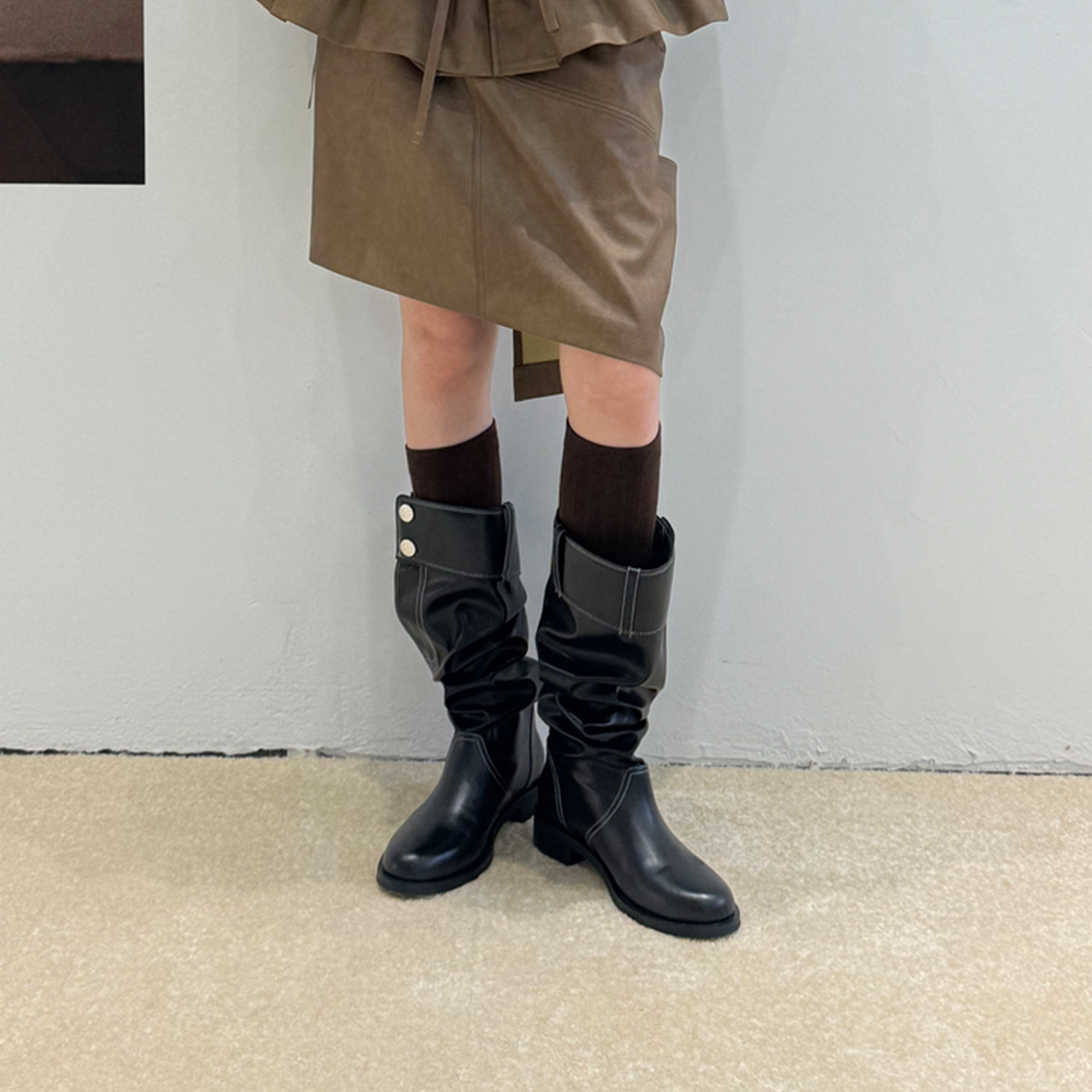 堆堆骑士靴羊皮长筒靴