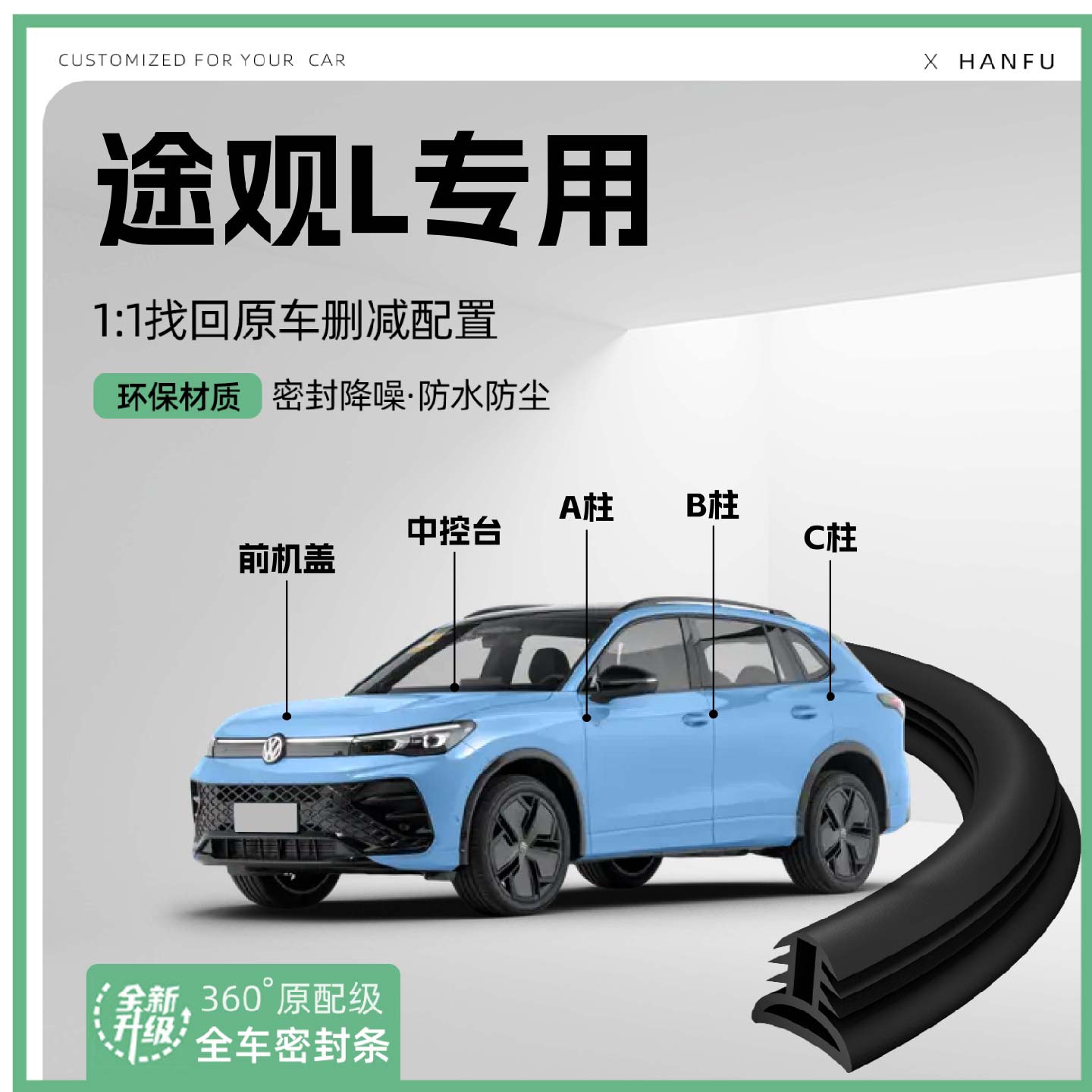 适用25款大众途观L汽车B柱密封条C柱车门中控机盖防撞胶条改装饰