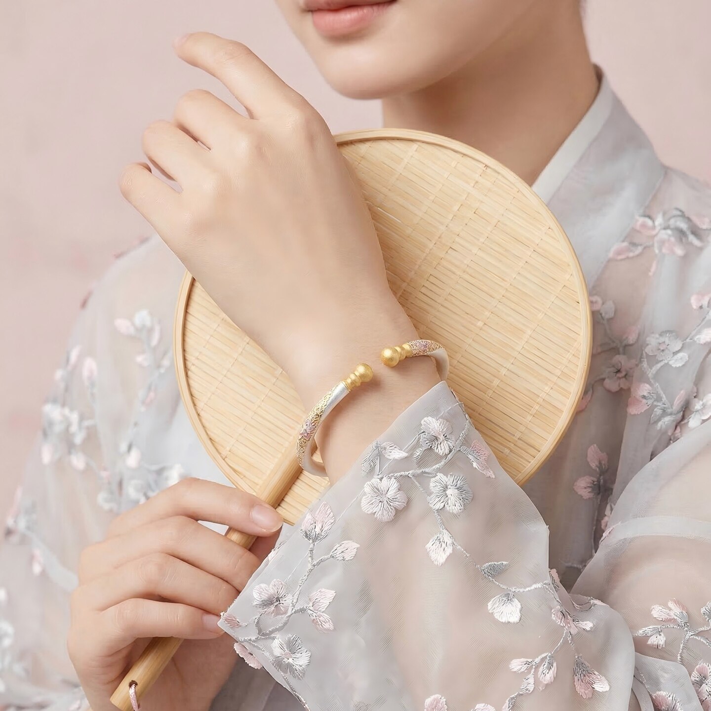 云金丽银手镯999足银女民族风葫芦金线描实心开口纯银镯子送女友
