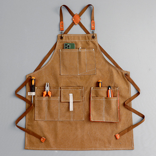 新款 专用帆布围裙定制logo印字理发奶茶店咖啡店加厚工作服女