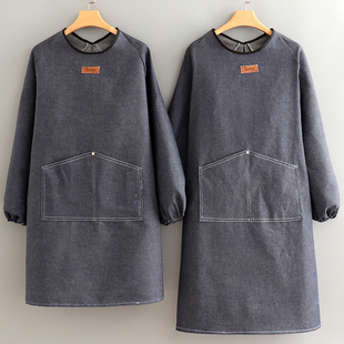 加长上班干活加肥罩衣工作服加厚牛仔耐磨长袖 围裙男定制印字logo
