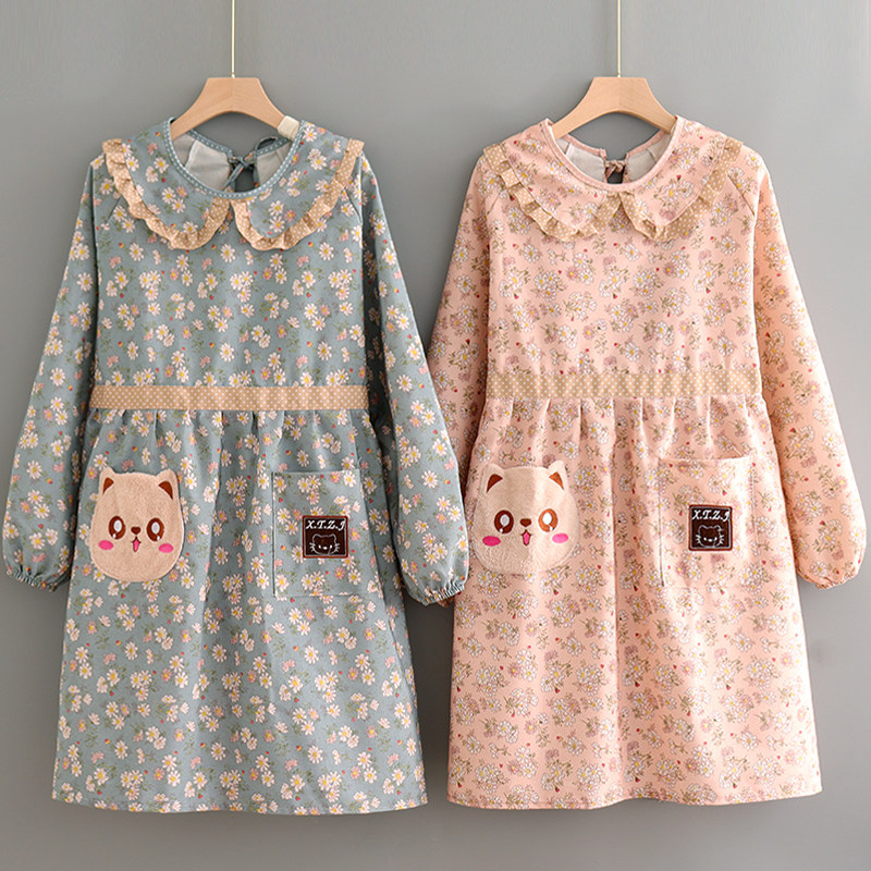 韩版帆布家用厨房做饭围裙长袖防污透气罩衣工作服女新款定制,家庭/个人清洁工具,围裙,淘宝优惠券,粉丝福利购,淘宝优惠卷