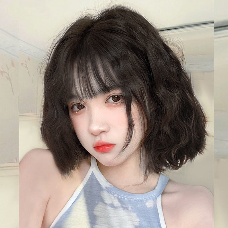 假发2021年时尚新款短发女自然全头套式网红圆脸短卷发夏季减龄