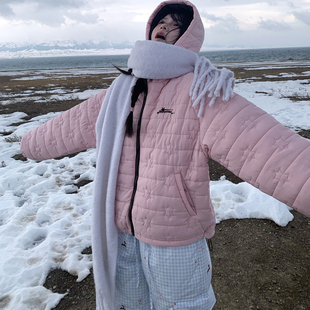 GTGA星星绗缝排骨纹连帽棉服女休闲百搭冬季 保暖加厚棉衣外套 新款