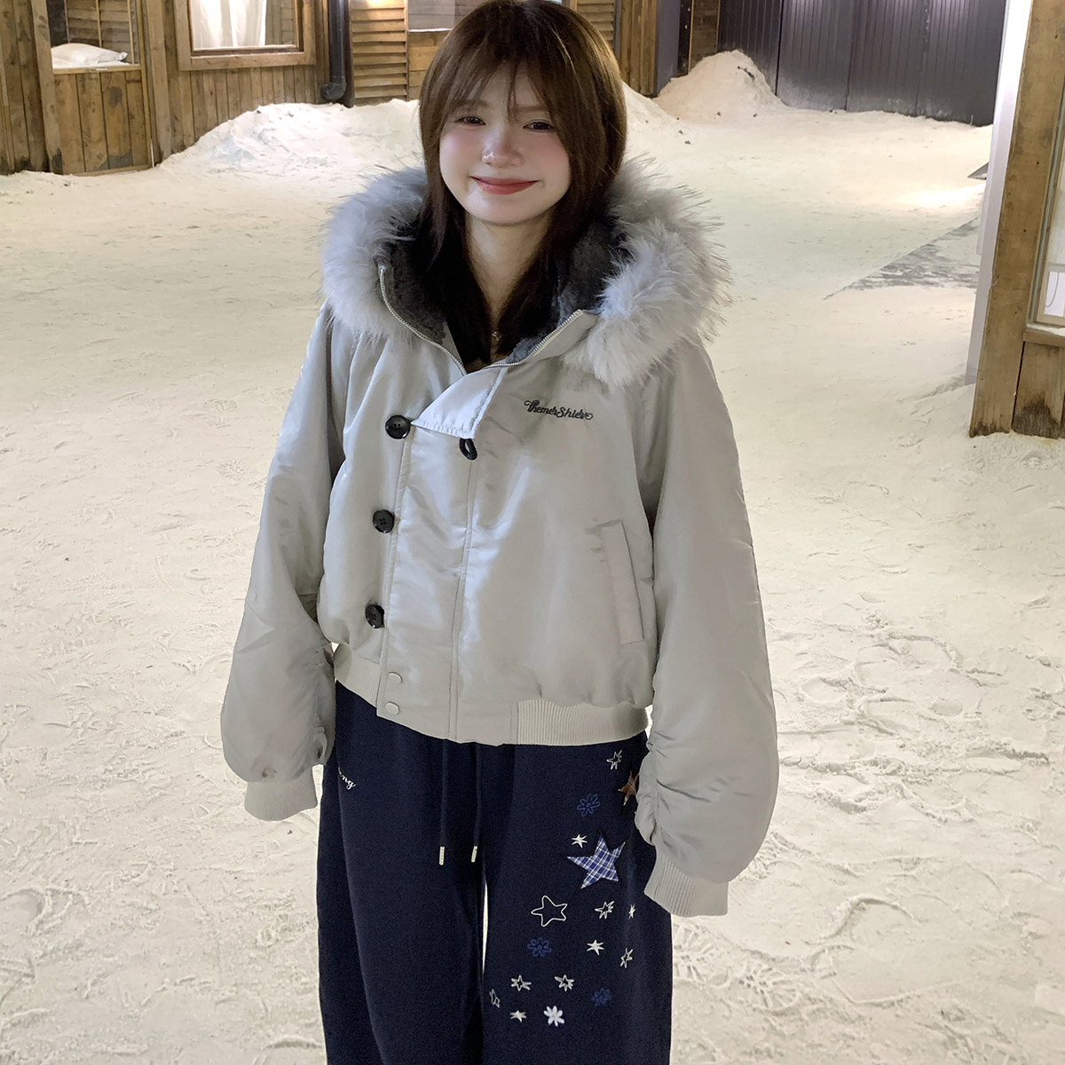 GTGA美式复古毛领派克棉服男女秋冬季新款高级感百搭情侣同款上衣