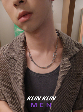 KLINKLINMEN 古巴链拼接素链小众男生七夕送男友礼物项链锁骨链