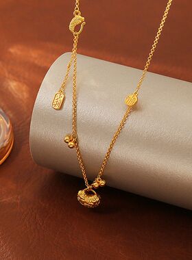 中国风古法沙金平安锁项链复古