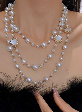 珍珠项链女长款人鱼姬爱心水晶