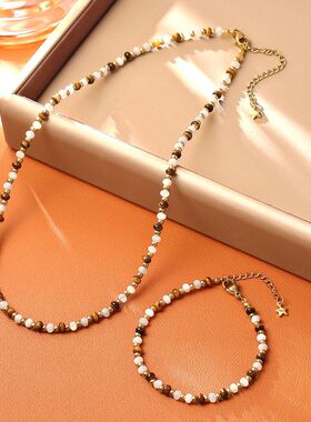 天然白蝶贝母虎眼石串珠项链轻奢