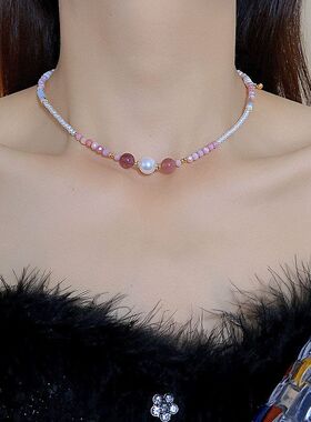 甜美多巴胺米珠珍珠圆柱串珠项链