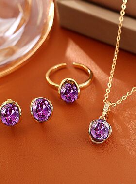 爆款紫色锆石开口戒指简约时尚