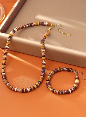 天然蛋黄石项链复古时尚高级感