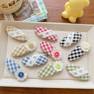 简约百搭少女发饰发卡 韩系甜美布艺蕾丝格子小花纽扣儿童BB夹新款
