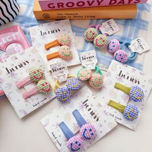 格子笑脸布艺女童发绳可爱儿童发夹甜美小女孩刘海边夹发圈卡 春季