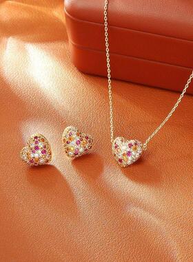 抖音爆款微镶爱心项链铜镀18真金