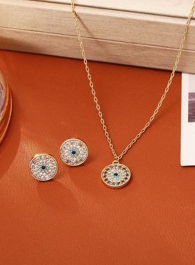 爆款恶魔之眼项链耳钉法式复古