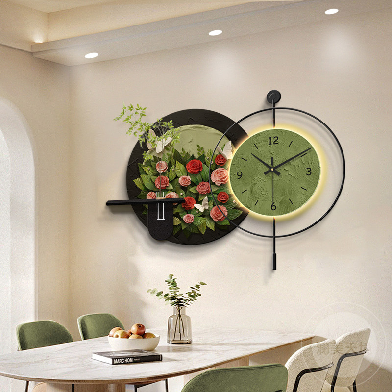 2025新款法式覆古钟表挂墙客厅装饰画创意玫瑰挂钟中古风饭厅时钟