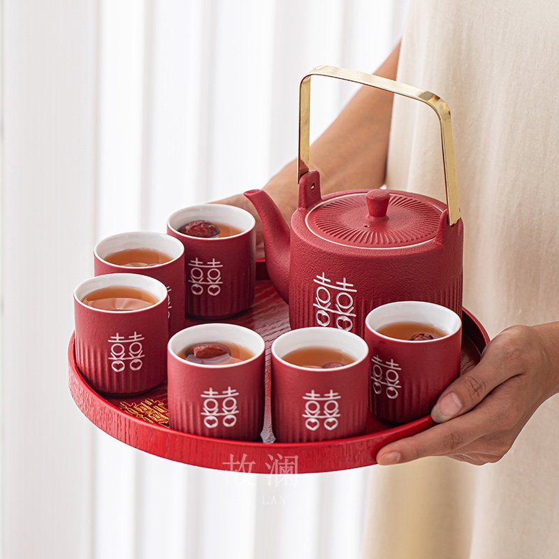故澜茶具套装结婚敬茶杯订婚礼物新婚陪嫁红色敬酒茶壶茶杯送新人