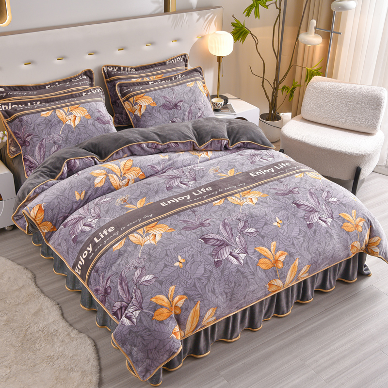 2025新款高克重加厚牛奶绒四件套加绒床单被套床裙款珊瑚绒床品