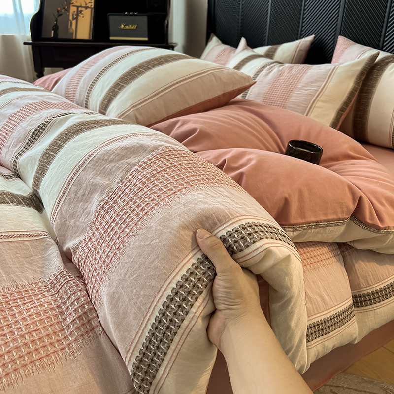 2025秋冬新款A类全棉色织大提花磨毛四件套100纯棉加厚床笠款被套
