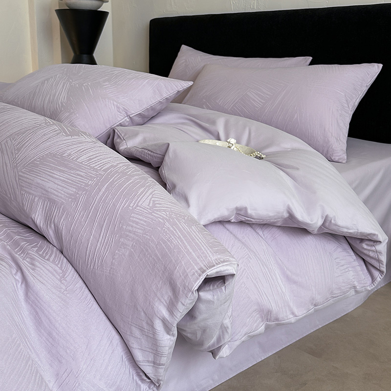 2025新款100S轻奢全棉磨毛提花四件套支纯棉被套紫色床上用品