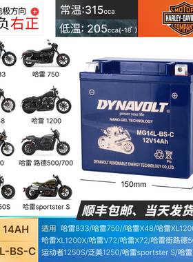 猛狮摩托车电瓶适用哈雷883 1200 x48/v72硬汉750蓄电池12V14L