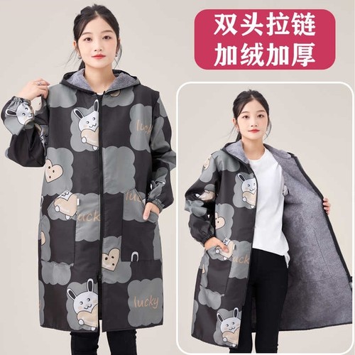 罩衣女防水防油时尚加长加绒大人围裙家用厨房加厚大褂工作服冬季