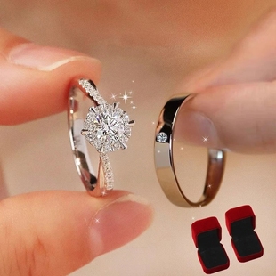 情侣戒指结婚戒指一对仿真莫桑对戒钻戒活口女戒求婚结婚拍照道具