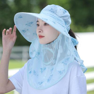防晒遮阳帽遮脸护颈防紫外线太阳帽大帽檐夏天女下地干活采茶帽子