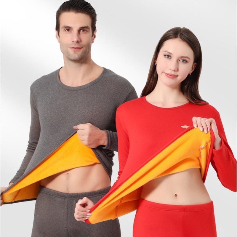 保暖内衣男加绒加厚冬季黄金绒圆领新款秋衣秋裤女加大情侣打底衫