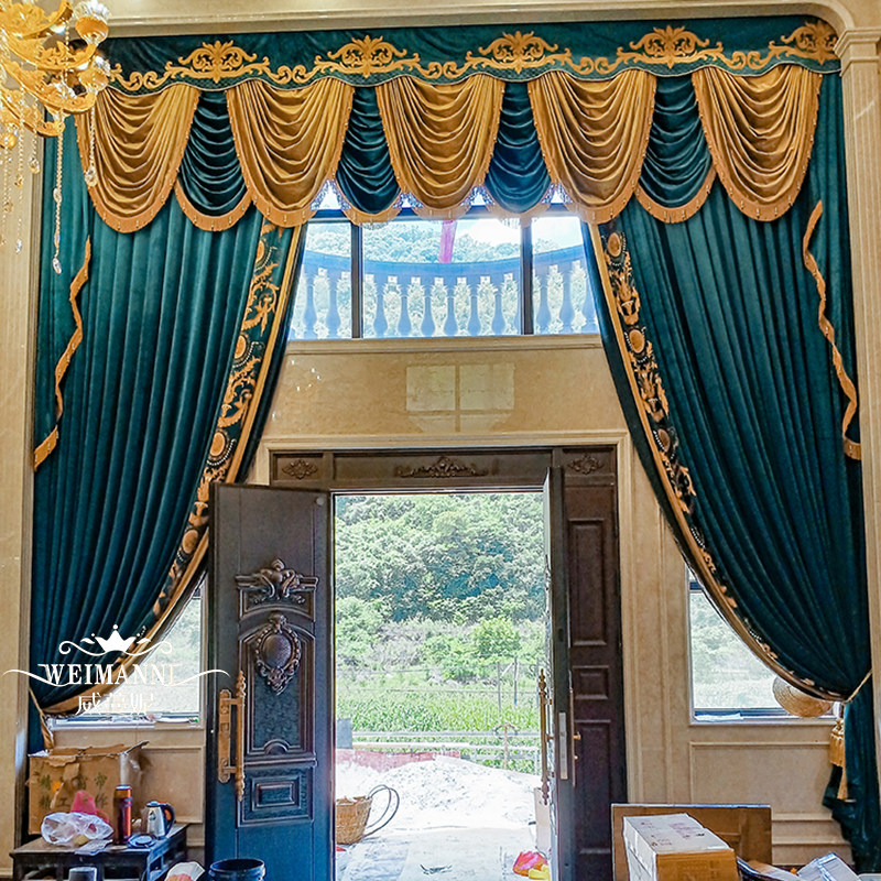 成都窗帘定制高窗欧美法式奢华挑空客厅别墅楼梯间纱升降电动智能