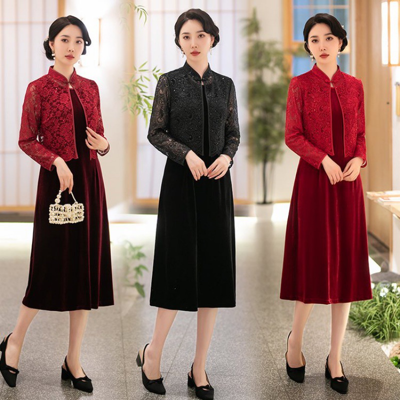 时尚新款新款婚礼婚宴妈妈礼服中老年连衣裙洋气婆婆高贵两件套裙