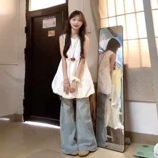 小个子白色花苞裙蓬蓬短裙 2025新款 法式 无袖 吊带连衣裙子女春夏季