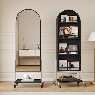 可移动全身镜落地中古网红收纳杂志架置物书报架家用客厅全身镜子