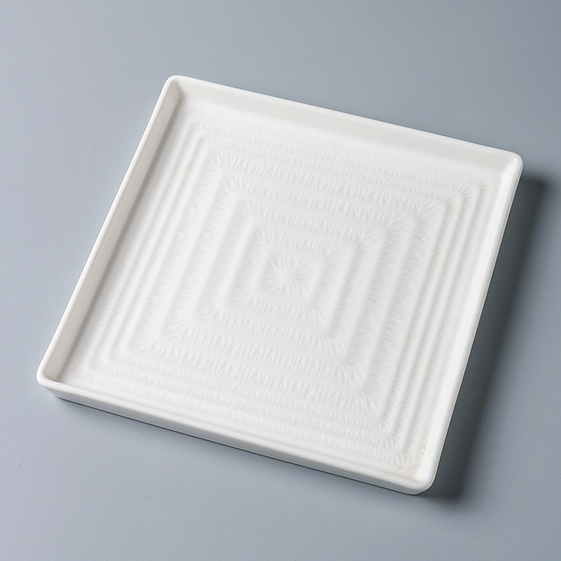陶瓷餐具纯白方形盘子正方直边展示盘炒菜热菜冷菜盘异纹饭店餐盘