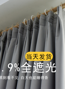 遮光窗帘布2024年新款现代简约卧室隔热防晒免打孔挂钩加厚全遮阳
