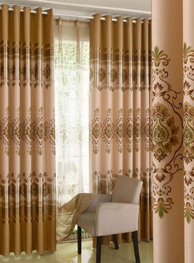 简欧印花遮光窗帘布2025年新款卧室客厅飘窗遮阳隔热挂钩式遮阳布