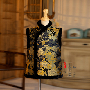 男童冬季马甲拜年服男孩汉服儿童加绒国风拜年服唐装男宝宝抓周服