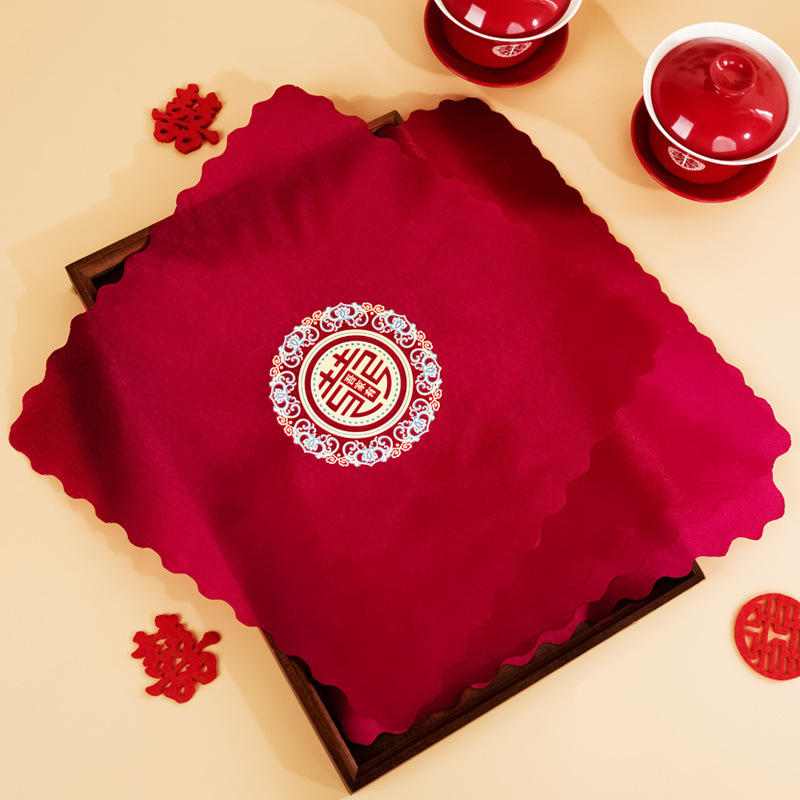 新款刺绣红色陪嫁结婚用品喜手帕正方形陪嫁洗脸回礼喜字包邮