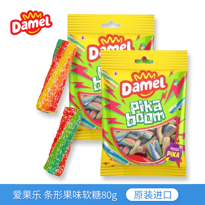 西班牙进口Damel爱果乐酸条水果味软糖80g儿童休闲零食酸沙橡皮糖