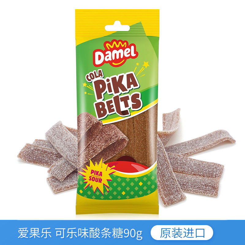 西班牙进口Damel爱果乐可乐味酸条软糖90g儿童零食酸沙糖果橡皮糖
