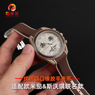 适配OMEGA SWATCH欧米茄斯沃琪联名款橡胶表带 行星系列月球水星土星海马600弧形硅胶折叠扣表带配件20mm