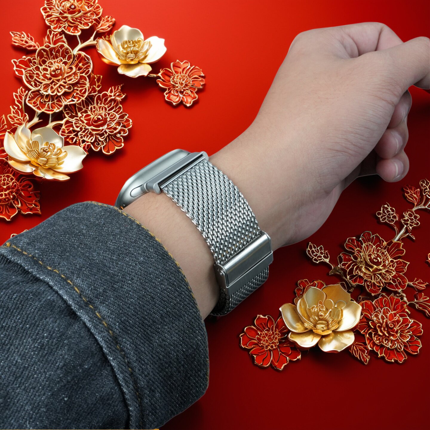 适用Apple Watch Ultra2/Ultra1编织网运动表带 49mm男女米兰网金属表带  苹果手表S10 S9 S8 S7智能手表腕带